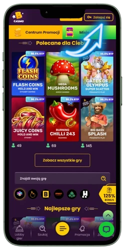 Bizzo Casino login – kliknięcie przycisku logowania w prawym górnym rogu