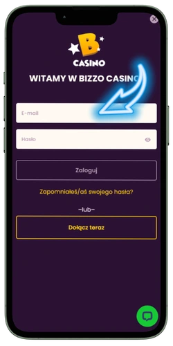 Bizzo Casino logowanie – wpisywanie adresu e-mail w formularzu